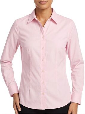 Lands End Womens 4P Petite Pink Button Down Shirt Career Workwear Preppy
